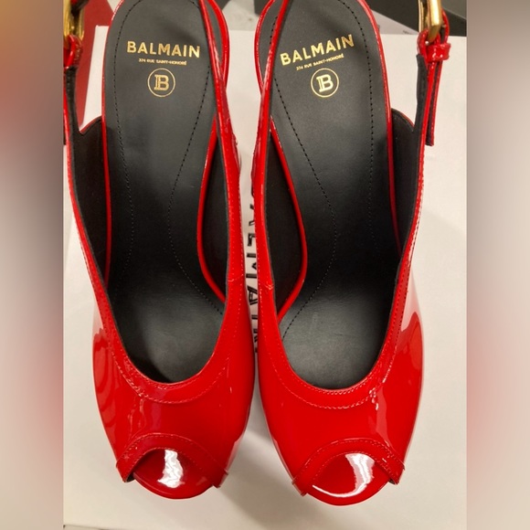 Balmain Patent Peep-Toe Slingback Platform Pumps - Picture 5 of 5
